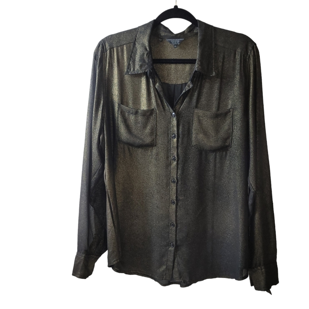 Metallic Gold Button-Up Blouse